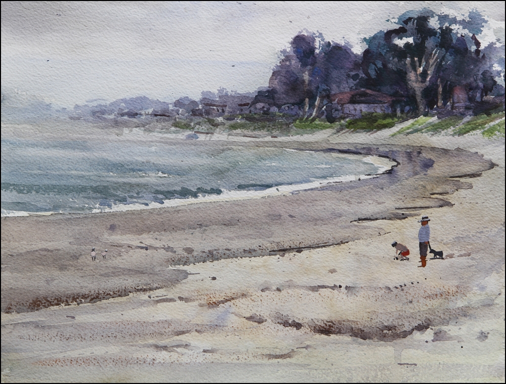 Rex Beanland, Monterey Beach, watercolour, 12 x 16
