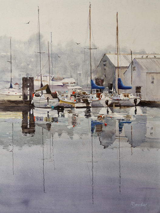 Rex Beanland, All Quiet In Gibsons Harbour, watercolour, 24 x 18