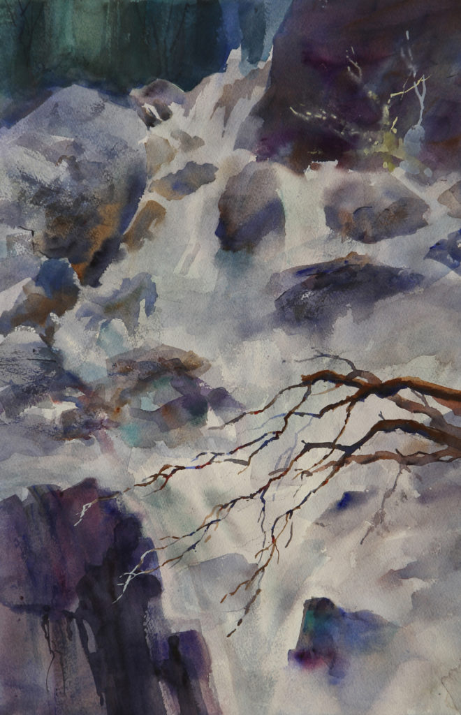 Rex Beanland, Waterfall, Laitenin Workshop, watercolour, 22 x 15